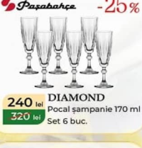 Paşabahçe DIAMOND Pocal şampanie 170 ml Set 6 buc.
