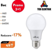 Teb Elektrik Лампочка A60 9Вт E27 6400K Промо 3+1