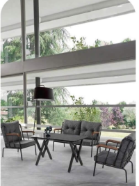 Nanu Market Set mobilier tapițat (canapea dublă, 2 fotolii, perne, gri inchis)