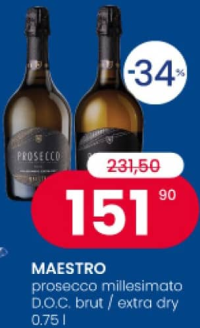 MAESTRO просекко миллезимато D.O.C. брют / экстра драй 0.75л
