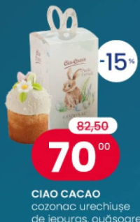 Ciao Cacao cozonac urechiușe de iepuraș, ouăşoare de paşti 150 gr