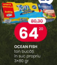 OCEAN FISH ton bucăți în suc propriu 3x80 gr