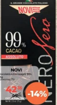 NOVI Ciocolată extra neagră 99% 75g
