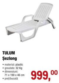 TULUM Șezlong 71 x 190 x 46 cm