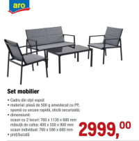 aro Set mobilier (canapea, 2 fotolii, măsuță)