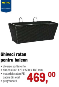 METRO Professional Горшок из ротанга для балкона 170 x 500 x 180 мм