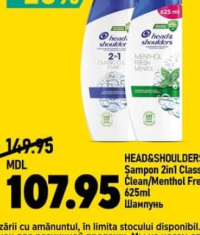 Head&Shoulders Șampon 2în1 Classic Clean/Menthol Fresh 625ml