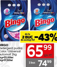 BINGO Detergent pudra Color/Universal automat 2kg