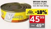 Brivais Vilnis Sardina în ulei/sos de roșii 240g