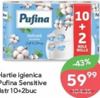Pufina Sensitive Hartie igienica 3str 10+2buc