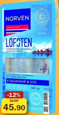 Norven Herin file sărat în ulei 250 gr