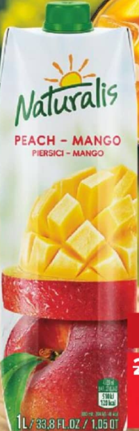 Naturalis Негазированный напиток персик-манго 1л