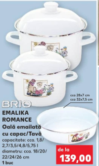 Brio Emalika Romance Oală emailată cu capac/Tavă 1.8/2.7/3.5/4.8/5.75 l 1 buc