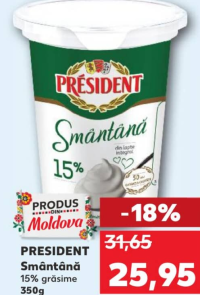 President Smântână 15% grăsime 350 g