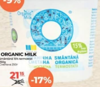 Organic Milk Smântână 15% termostat 250g