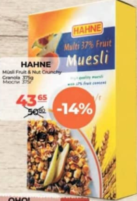 Hahne Мюсли Фрукты и Орехи Кранчи Гранола 375г